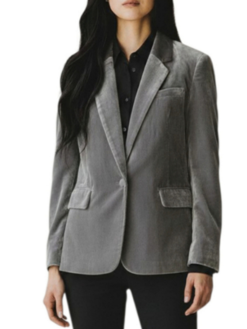 Joie Velvet Blazer Jacket Women's Size 6 Grey Preppy Quiet Luxury Career NWOT
